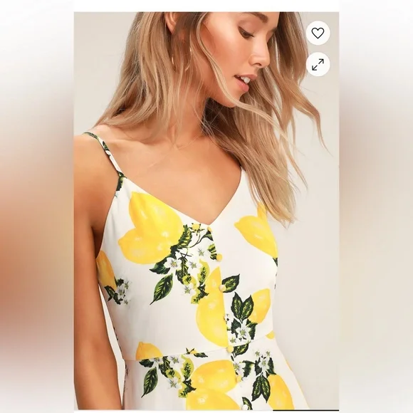 Lulus - Afternoon Air Yellow Lemon Print High-Low Midi Dress - Size M - Picture 12 of 13